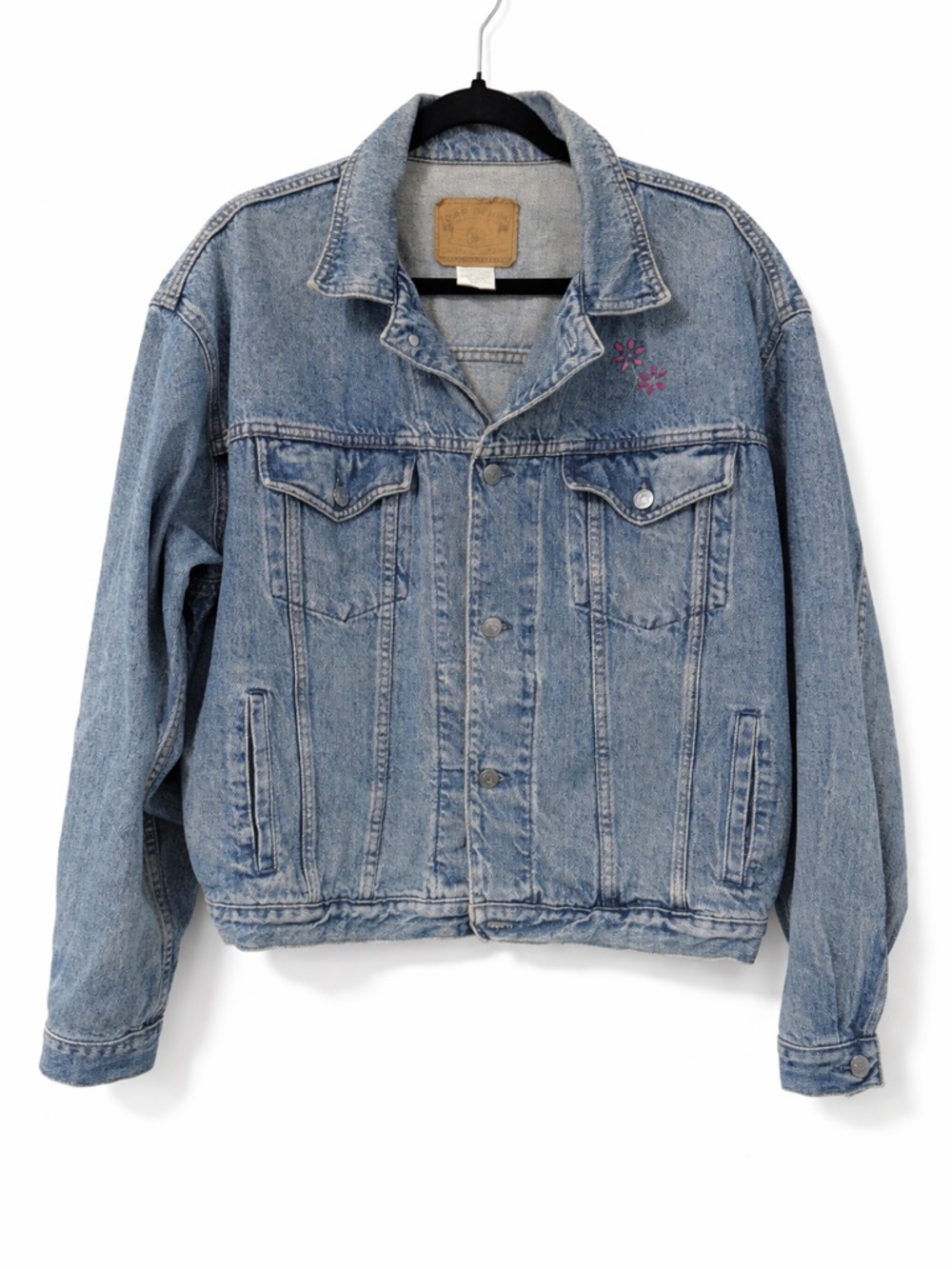 Gap Vintage Denim Jacket 1991 Sz. L Floral Embroidered Detail Y2K